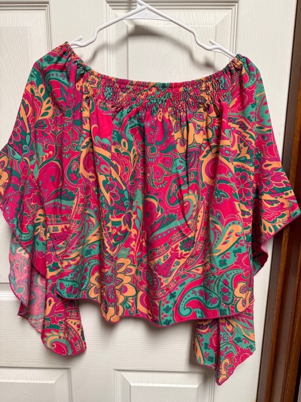 Off-Shoulder Paisley Print Women's Top - Pink Multi